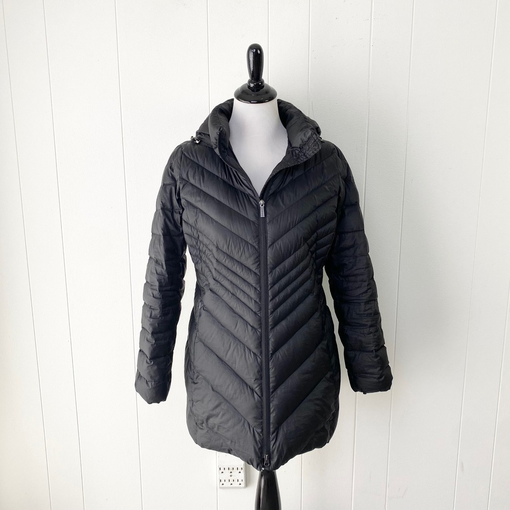 Lands' End Black Down Puffer Hooded Chevron Quilted Coat Size Small